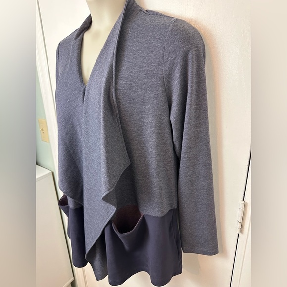 LOGO Navy Open Front Cardigan French Terry Waterfall Size Large lagenlook - Picture 2 of 9